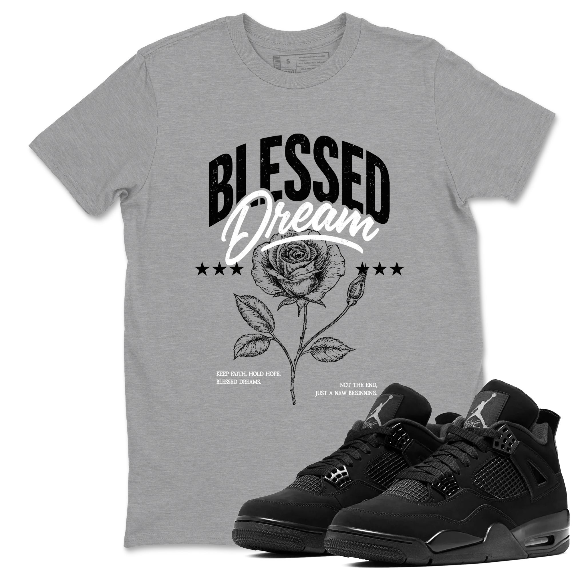 Sneaker match tees – Sneaker Tees To Match Air Jordan 4 Black Cat Shoes – Blessed Dream Tee Heather Grey 1