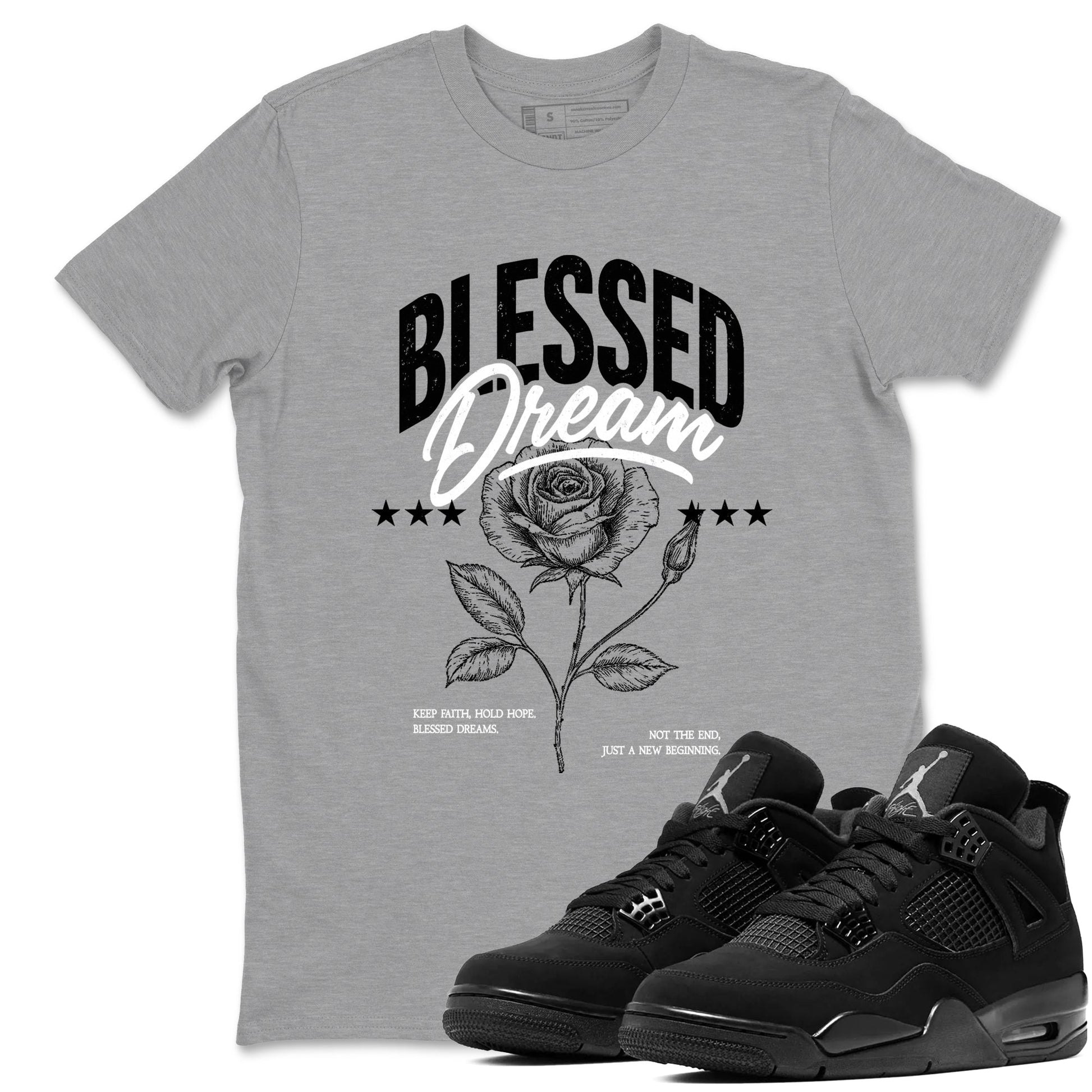 Sneaker match tees – Sneaker Tees To Match Air Jordan 4 Black Cat Shoes – Blessed Dream Tee Heather Grey 1