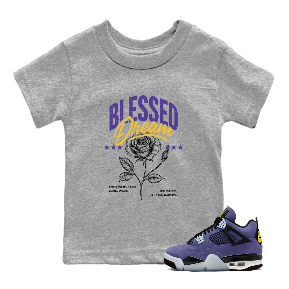 Best Sneakerfits graphic tee – Los Angeles Basketball Tees To Match Air Jordan 4 Lakeshow – Blessed Dream Kids T-Shirt Heather Grey 1