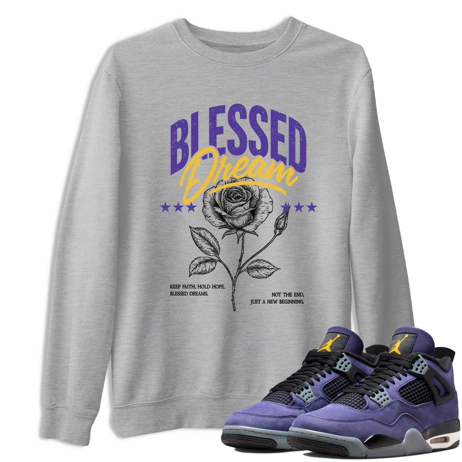 Best Sneakerfits graphic tee – Los Angeles Basketball Tees To Match Air Jordan 4 Lakeshow – Blessed Dream Tee Heather Grey 1