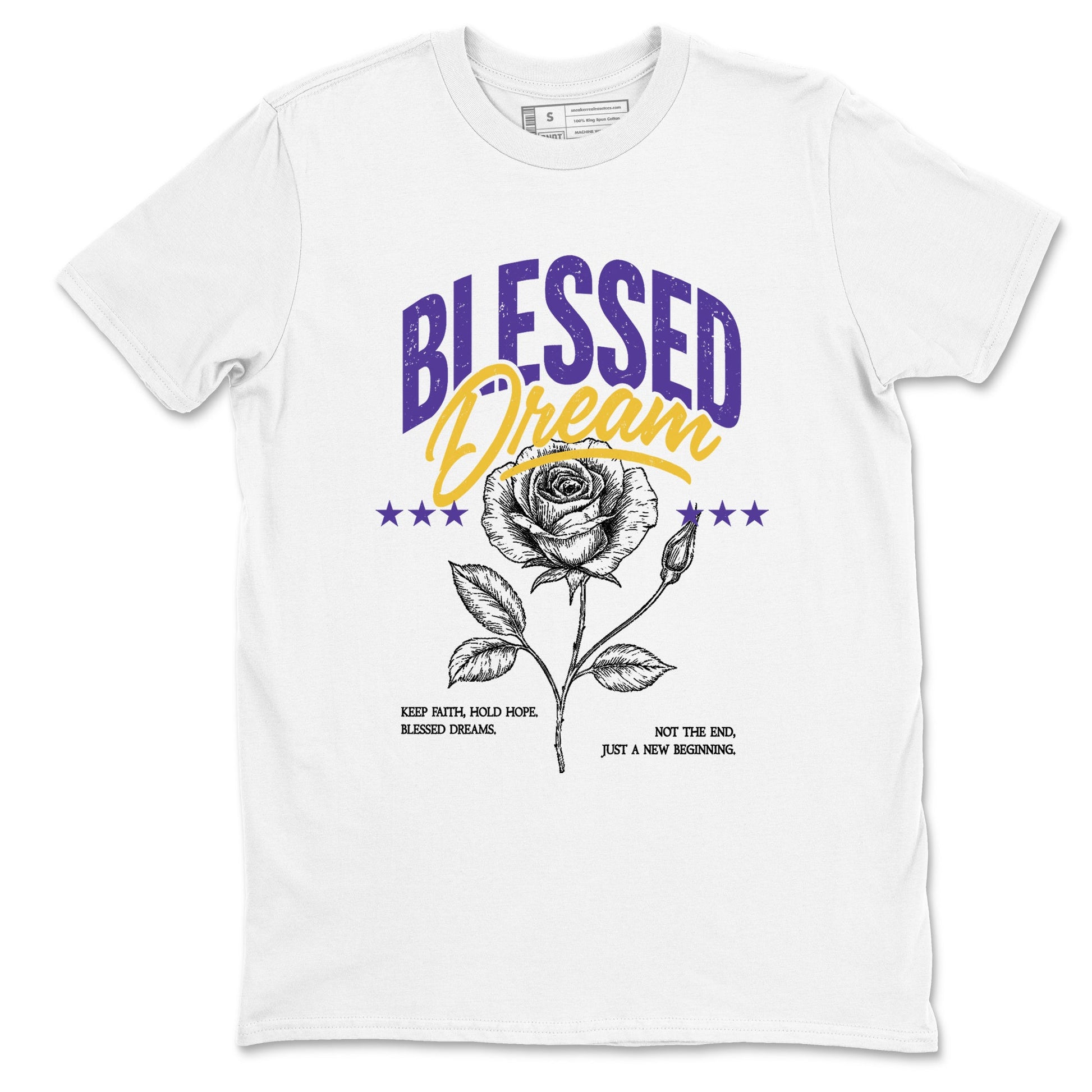 Best Sneakerfits graphic tee – Los Angeles Basketball Tees To Match Air Jordan 4 Lakeshow – Blessed Dream Tee White 2