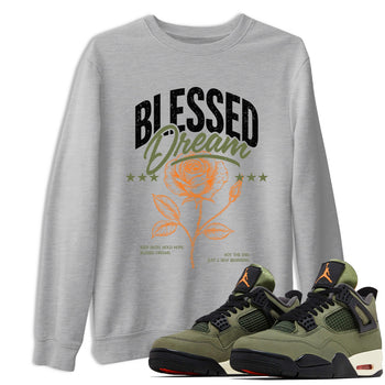 Sneaker match tees – Sneaker Threads To Match Air Jordan 4 OG Olive Shoes, Air Jordan 4 OG Olive – Blessed Dream Tee Heather Grey 1