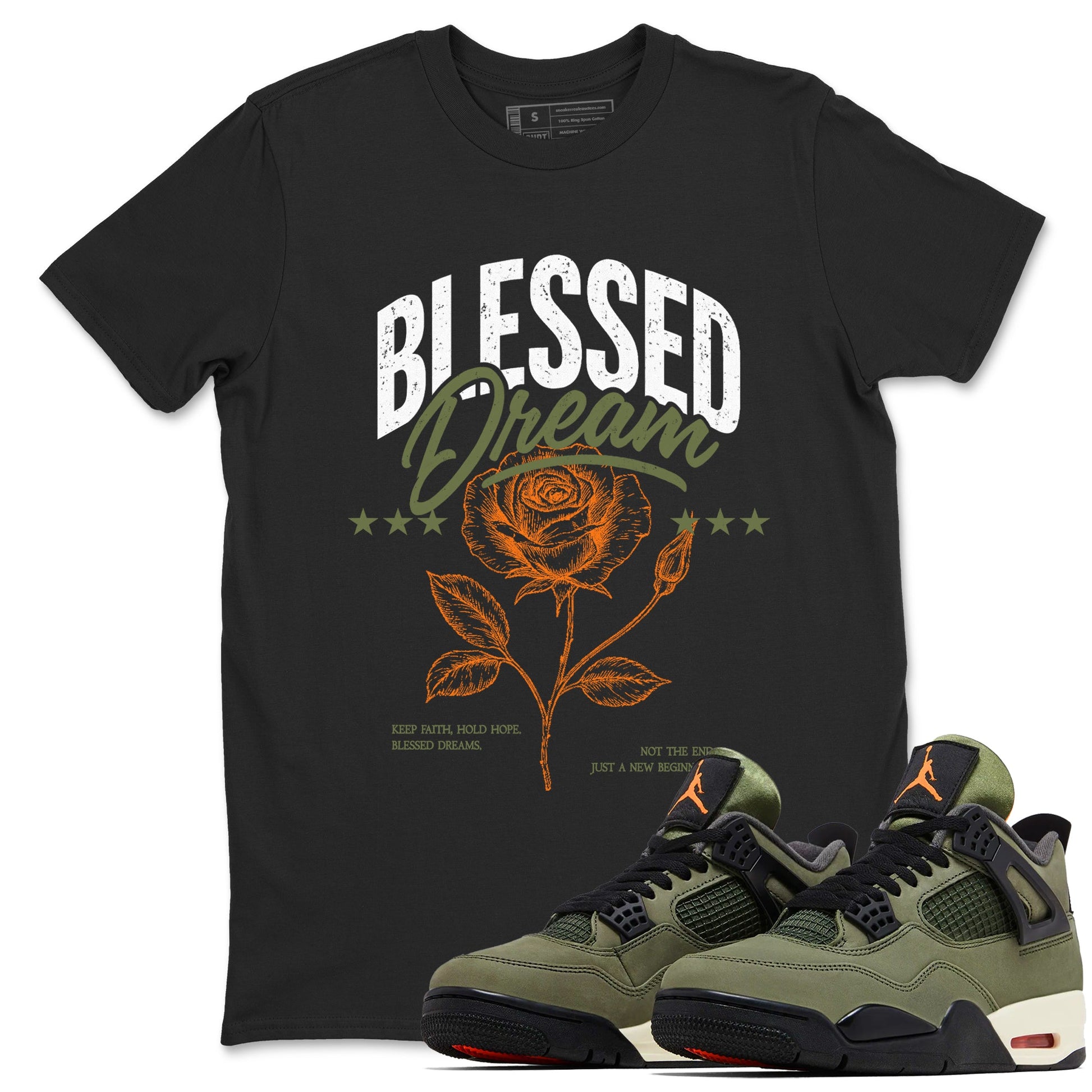Sneaker match tees – Sneaker Threads To Match Air Jordan 4 OG Olive Shoes, Air Jordan 4 OG Olive – Blessed Dream Tee Black 1