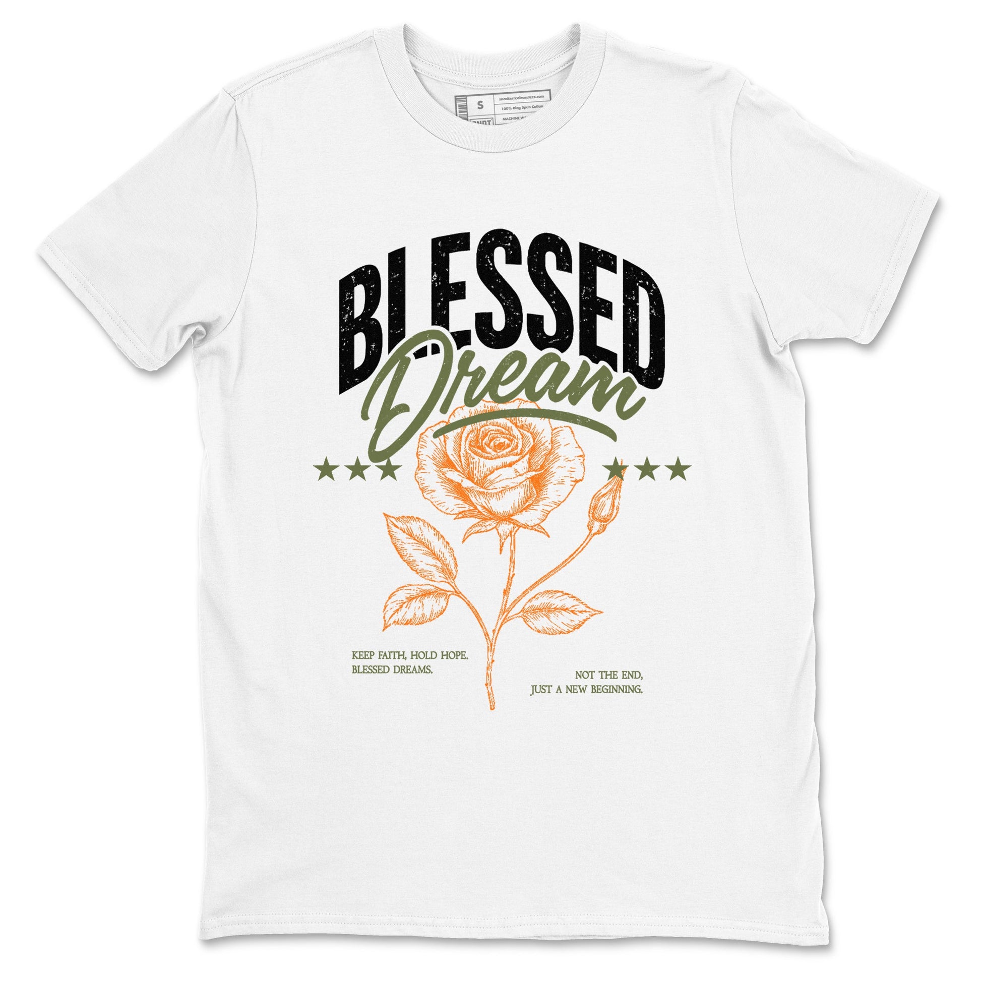 Sneaker match tees – Sneaker Threads To Match Air Jordan 4 OG Olive Shoes, Air Jordan 4 OG Olive – Blessed Dream Tee White 2