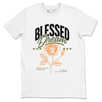 Sneaker match tees – Sneaker Threads To Match Air Jordan 4 OG Olive Shoes, Air Jordan 4 OG Olive – Blessed Dream Tee White 2
