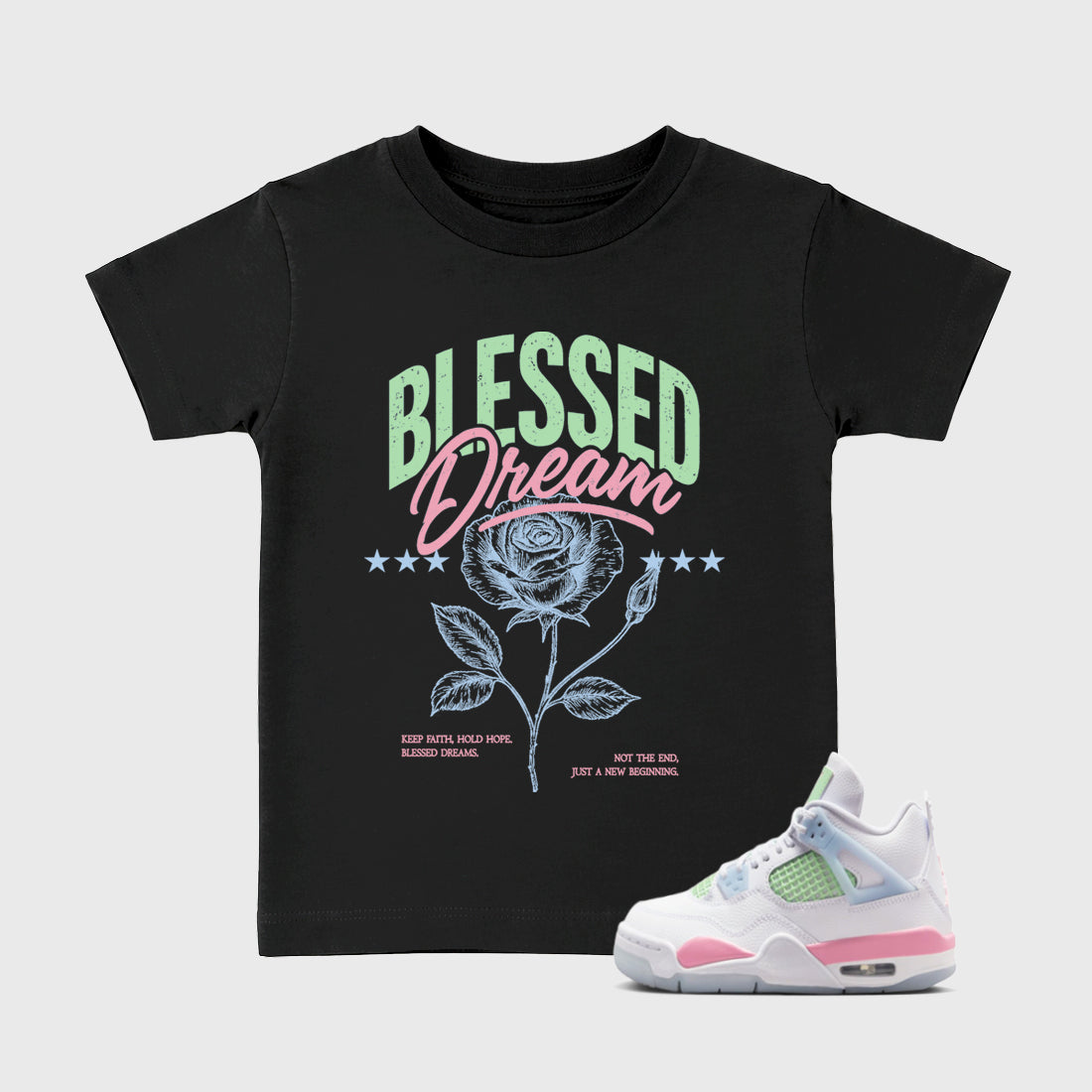 Sneaker match tees – Sneaker Tees To Match Air Jordan 4 Valentines Day Kids Shoes – Blessed Dream Kids T-Shirt Black 1