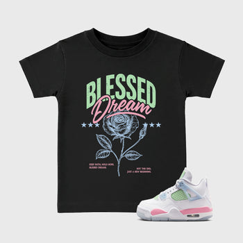 Sneaker match tees – Sneaker Tees To Match Air Jordan 4 Valentines Day Kids Shoes – Blessed Dream Kids T-Shirt Black 1