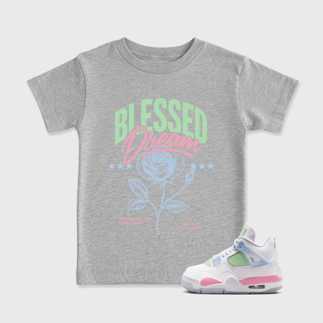 Sneaker match tees – Sneaker Tees To Match Air Jordan 4 Valentines Day Kids Shoes – Blessed Dream Kids T-Shirt Heather Grey 1