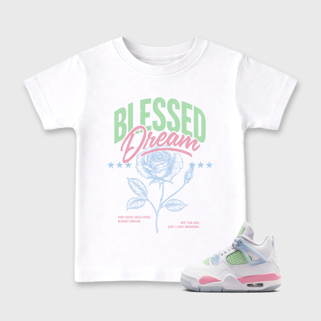 Sneaker match tees – Sneaker Tees To Match Air Jordan 4 Valentines Day Kids Shoes – Blessed Dream Kids T-Shirt White 1