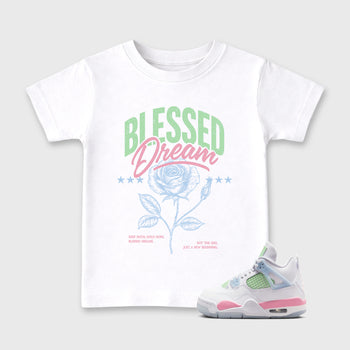 Sneaker match tees – Sneaker Tees To Match Air Jordan 4 Valentines Day Kids Shoes – Blessed Dream Kids T-Shirt White 1