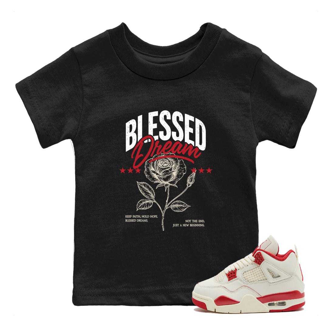 Sneaker match tees – Sneaker Tees To Match Air Jordan 4 Valentines Day Shoes – Blessed Dream Kids T-Shirt Black 1