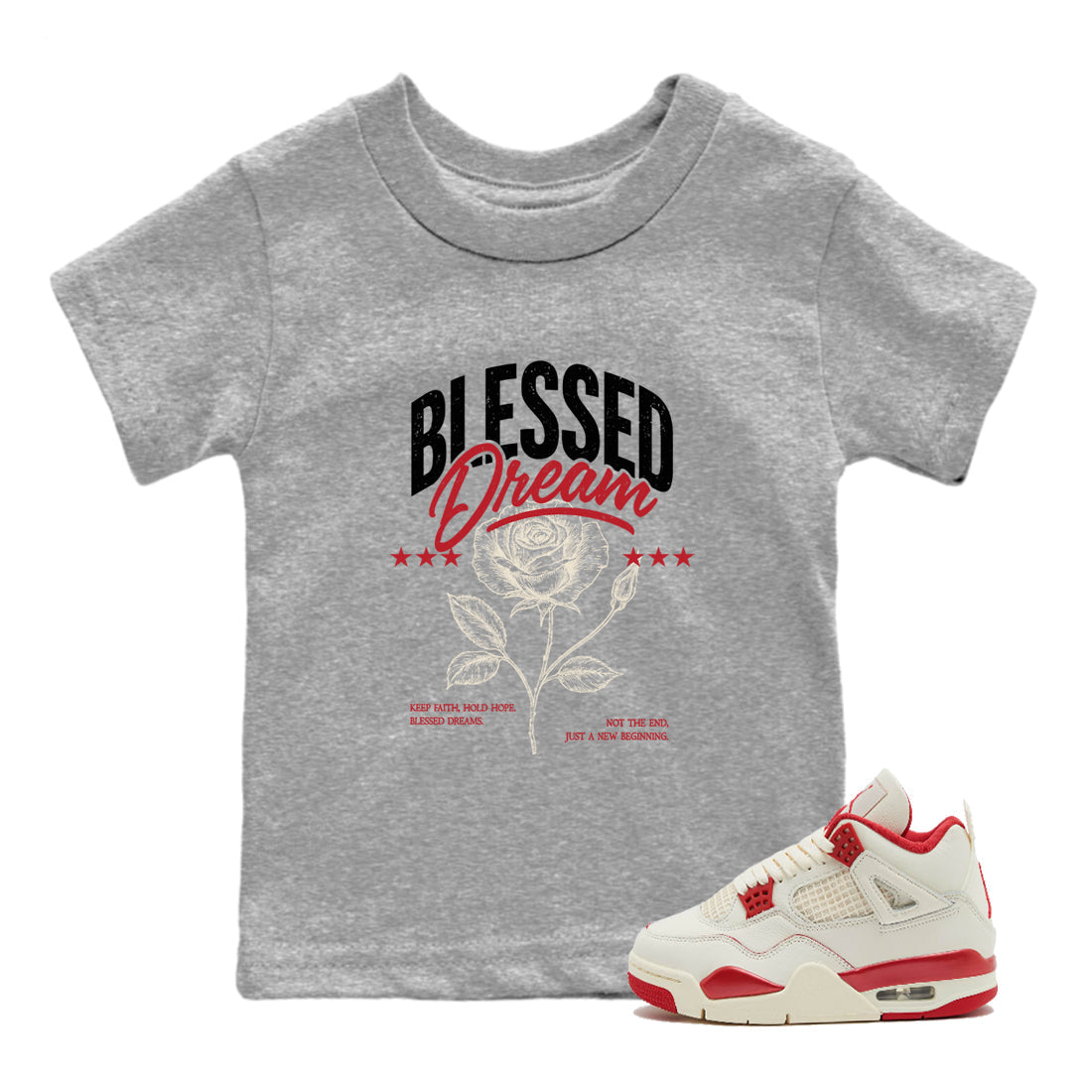 Sneaker match tees – Sneaker Tees To Match Air Jordan 4 Valentines Day Shoes – Blessed Dream Kids T-Shirt Heather Grey 1