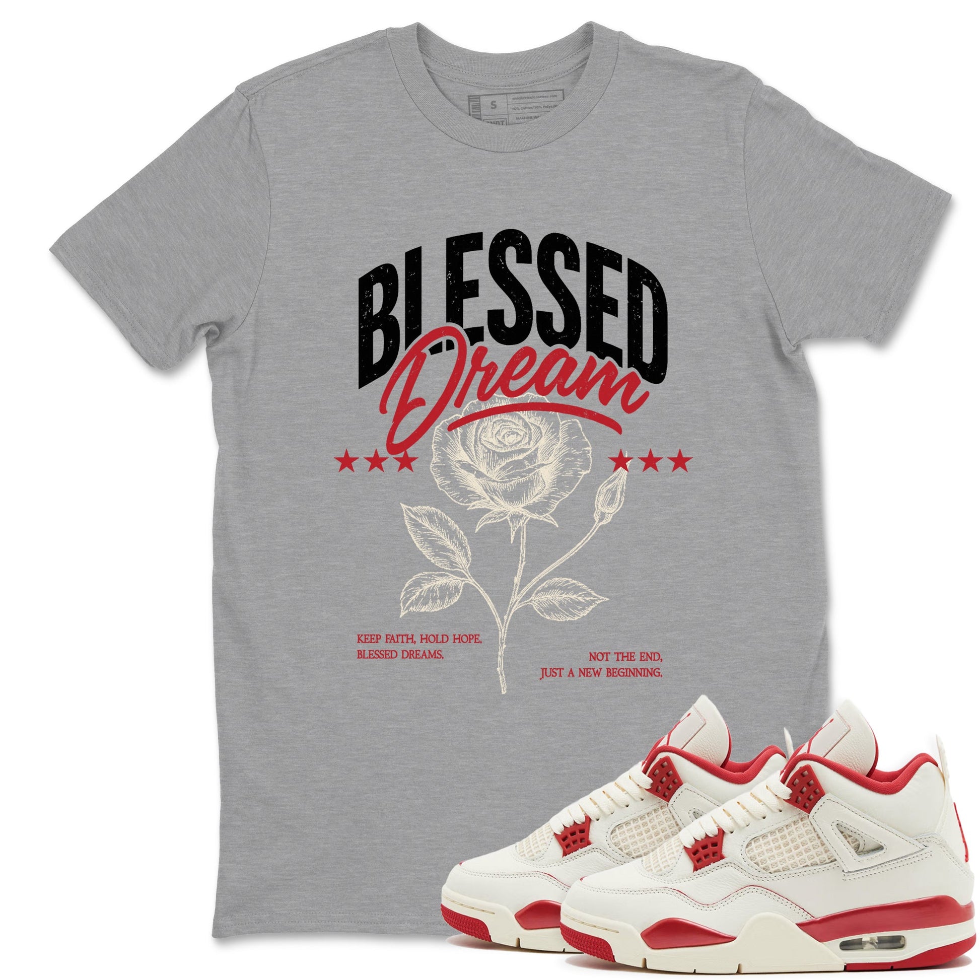 Sneaker match tees – Sneaker Tees To Match Air Jordan 4 Valentines Day Shoes – Blessed Dream Tee Heather Grey 1
