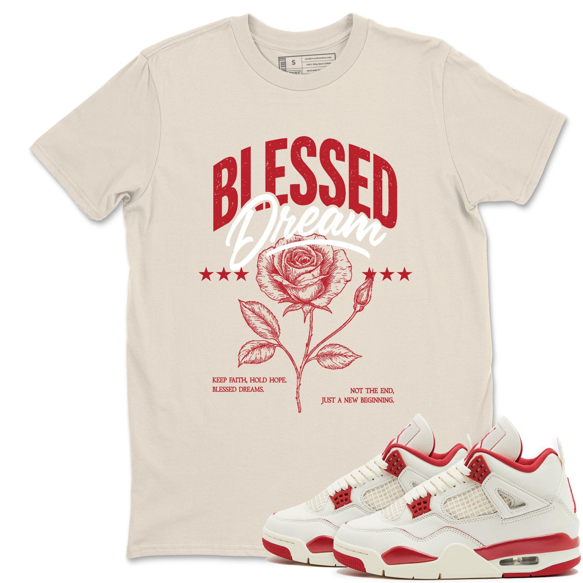Sneaker match tees – Sneaker Tees To Match Air Jordan 4 Valentines Day Shoes – Blessed Dream Tee Natural 1