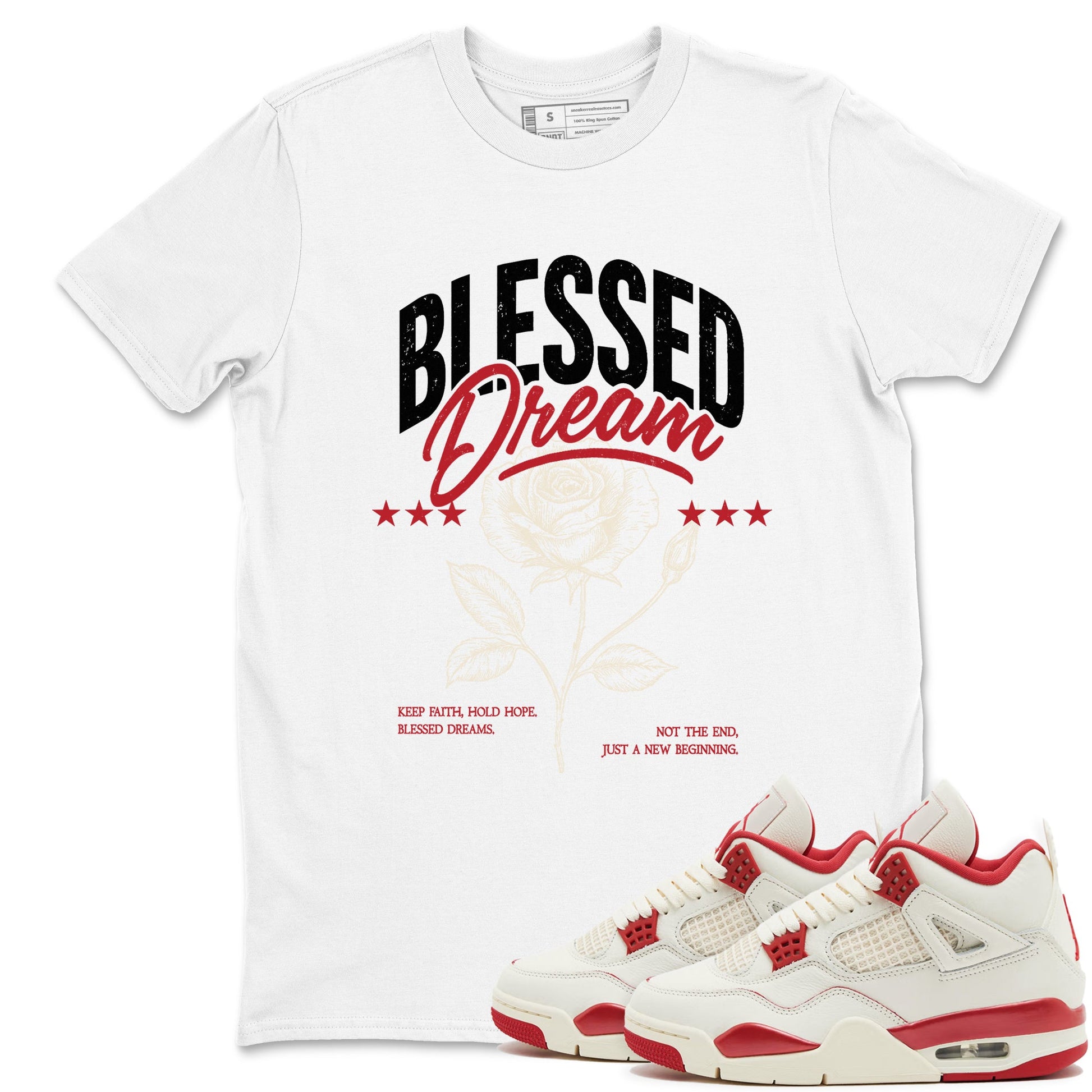 Sneaker match tees – Sneaker Tees To Match Air Jordan 4 Valentines Day Shoes – Blessed Dream Tee White 1