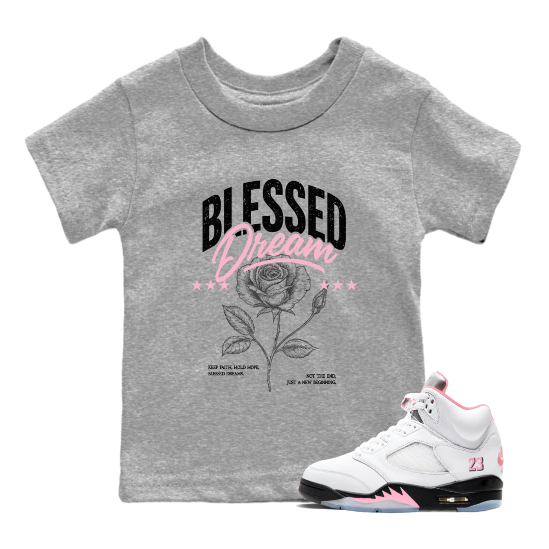 Sneaker match tees – Sneaker Threads To Match Air Jordan 5 35th Anniversary Shoes – Blessed Dream Kids T-Shirt Heather Grey 1