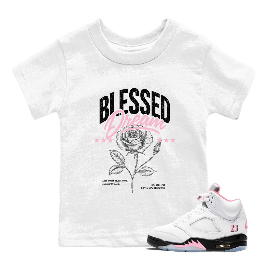 Sneaker match tees – Sneaker Threads To Match Air Jordan 5 35th Anniversary Shoes – Blessed Dream Kids T-Shirt White 1