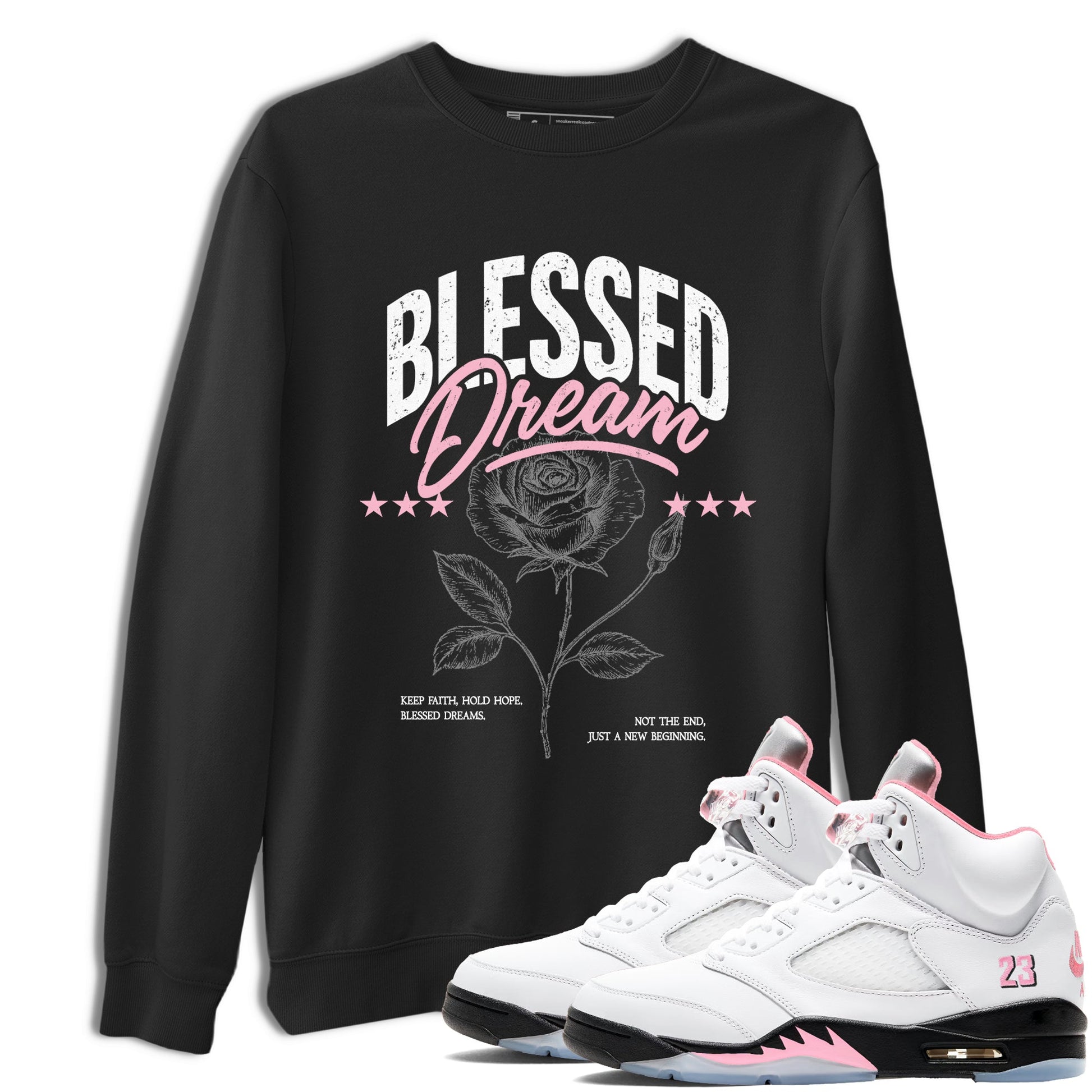 Sneaker match tees – Sneaker Threads To Match Air Jordan 5 35th Anniversary Shoes – Blessed Dream Tee Black 1