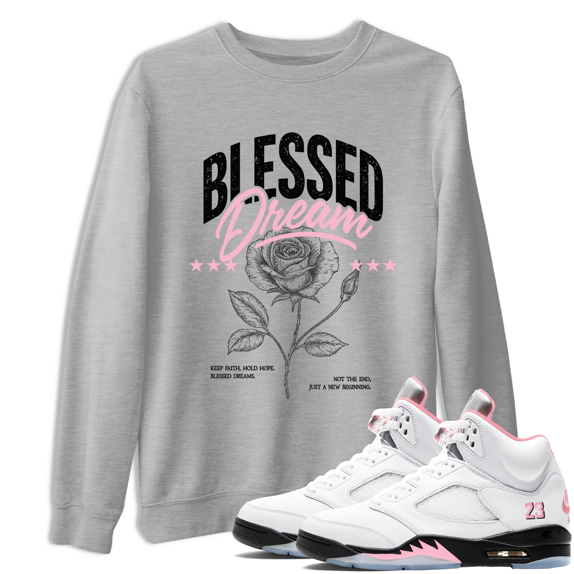 Sneaker match tees – Sneaker Threads To Match Air Jordan 5 35th Anniversary Shoes – Blessed Dream Tee Heather Grey 1