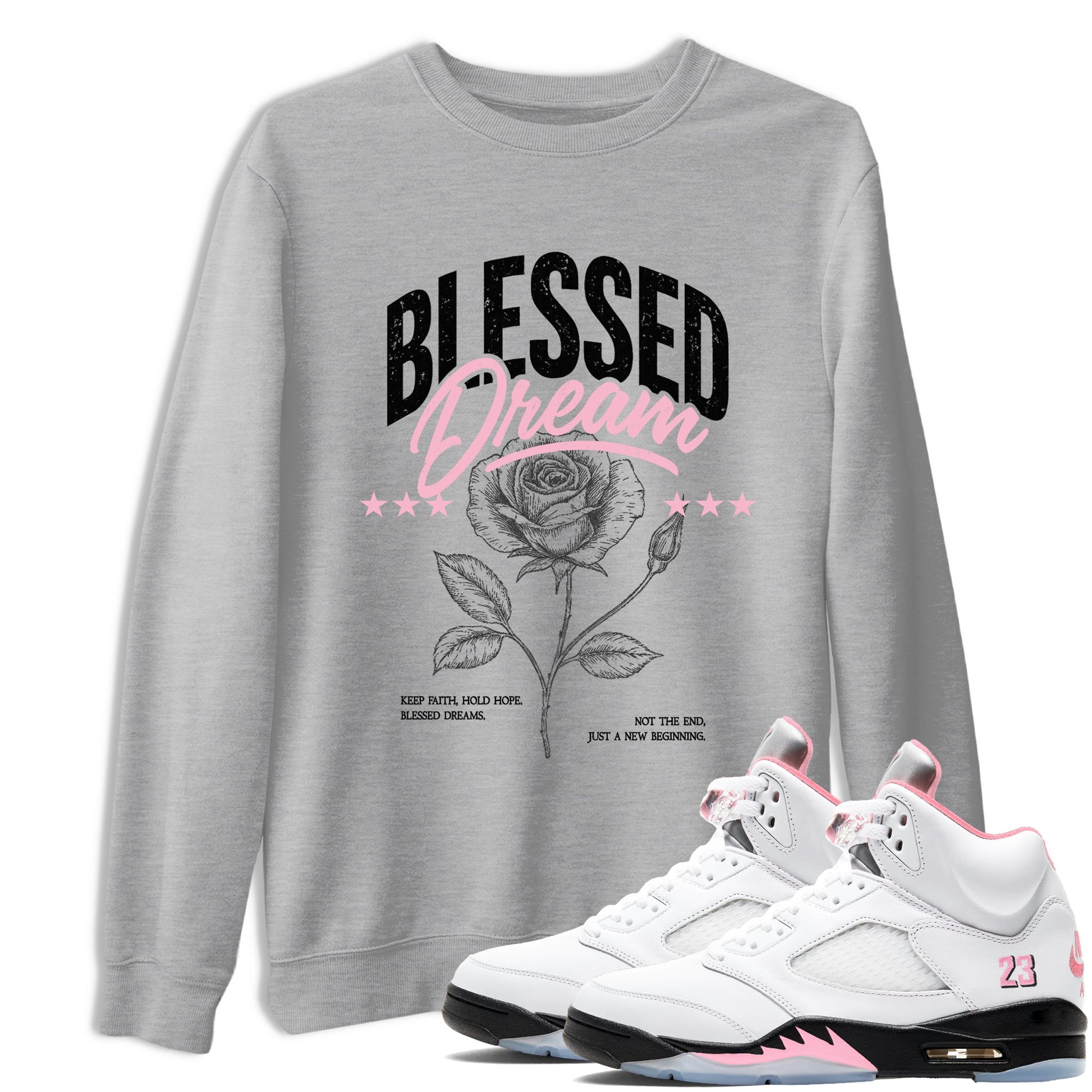 Sneaker match tees – Sneaker Threads To Match Air Jordan 5 35th Anniversary Shoes – Blessed Dream Tee Heather Grey 1