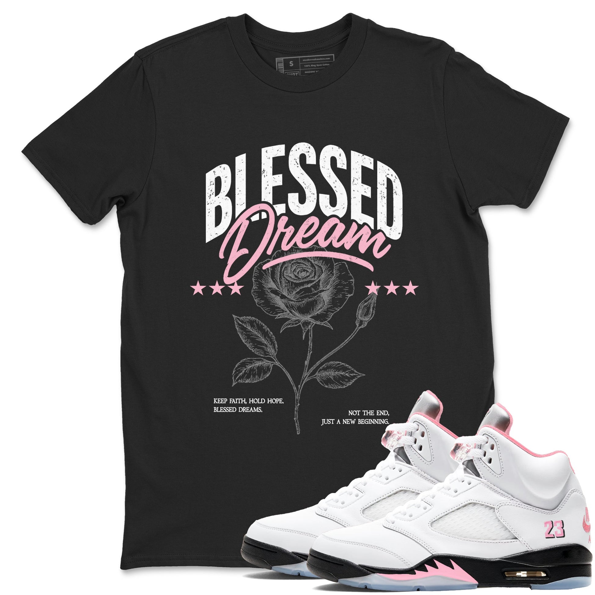 Sneaker match tees – Sneaker Threads To Match Air Jordan 5 35th Anniversary Shoes – Blessed Dream Tee Black 1