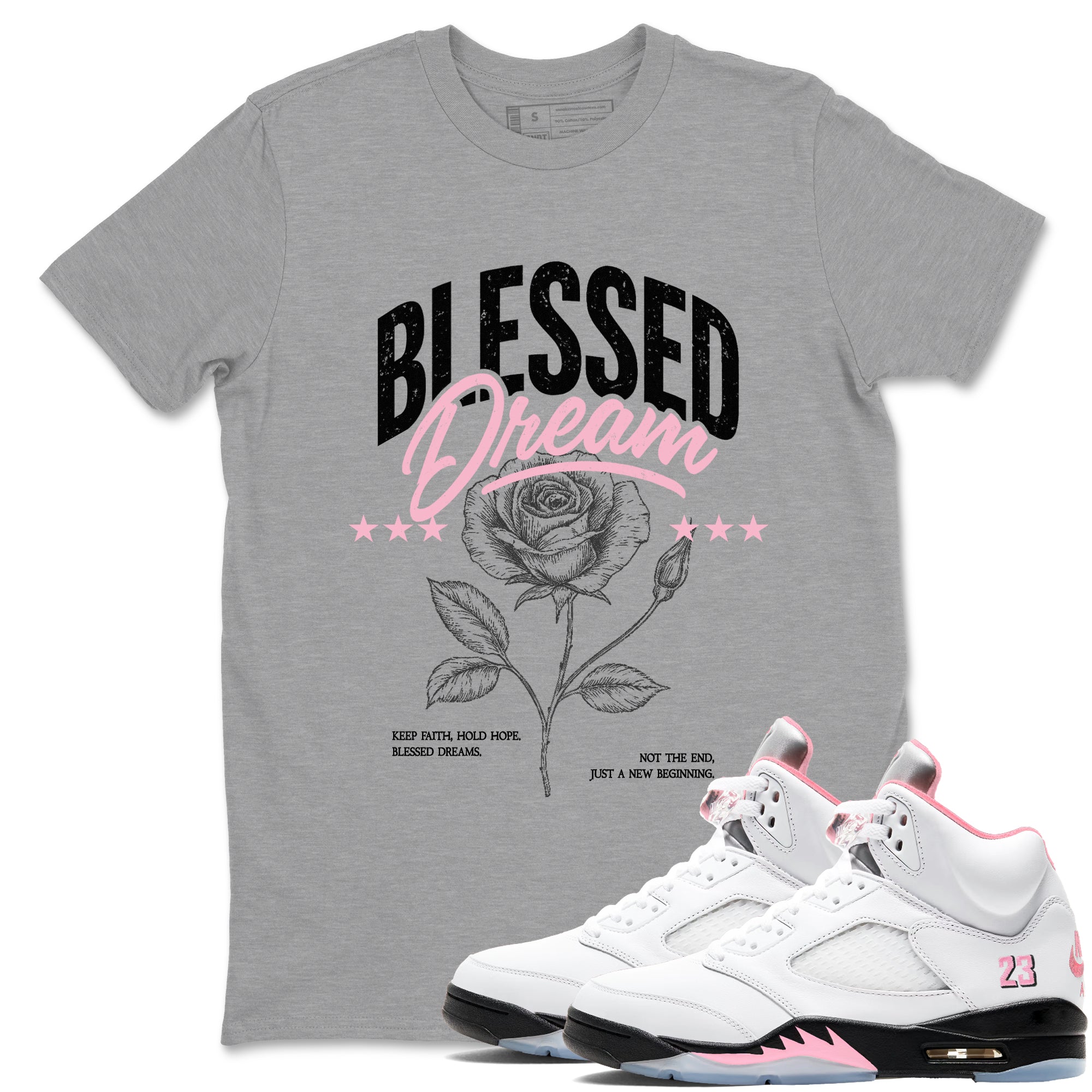 Sneaker match tees – Sneaker Threads To Match Air Jordan 5 35th Anniversary Shoes – Blessed Dream Tee Heather Grey 1