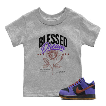 Sneaker match tees – Sneaker Threads To Match Dunk Low Persian Violet Shoes – Blessed Dream Kids T-Shirt Heather Grey 1