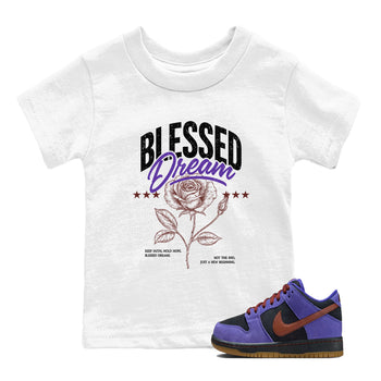 Sneaker match tees – Sneaker Threads To Match Dunk Low Persian Violet Shoes – Blessed Dream Kids T-Shirt White 1