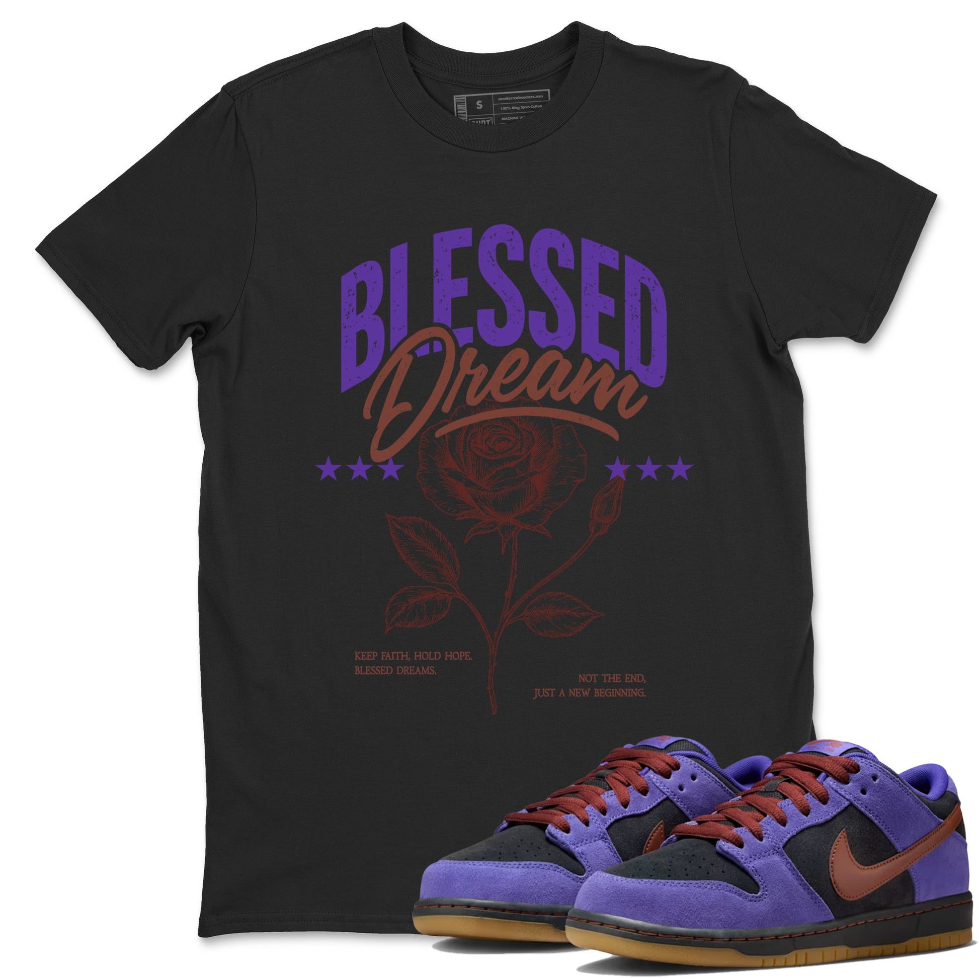 Sneaker match tees – Sneaker Threads To Match Dunk Low Persian Violet Shoes – Blessed Dream Tee Black 1
