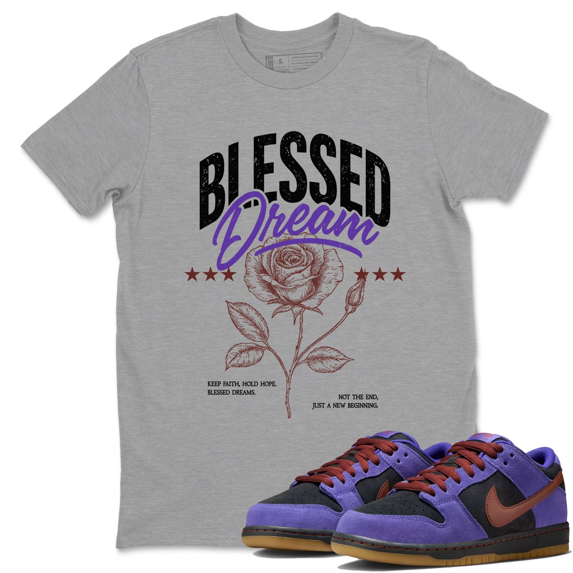 Sneaker match tees – Sneaker Threads To Match Dunk Low Persian Violet Shoes – Blessed Dream Tee Heather Grey 1