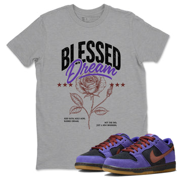 Sneaker match tees – Sneaker Threads To Match Dunk Low Persian Violet Shoes – Blessed Dream Tee Heather Grey 1