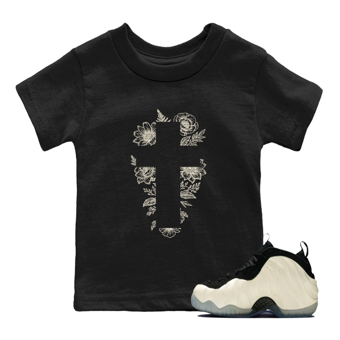 Sneaker Threads – Sneaker Tees To Match Air Foamposite One Pearl – Blessed Flowers Youth Graphic Tee Black 1. Perfect for Jordan releases 2025 colorways.
