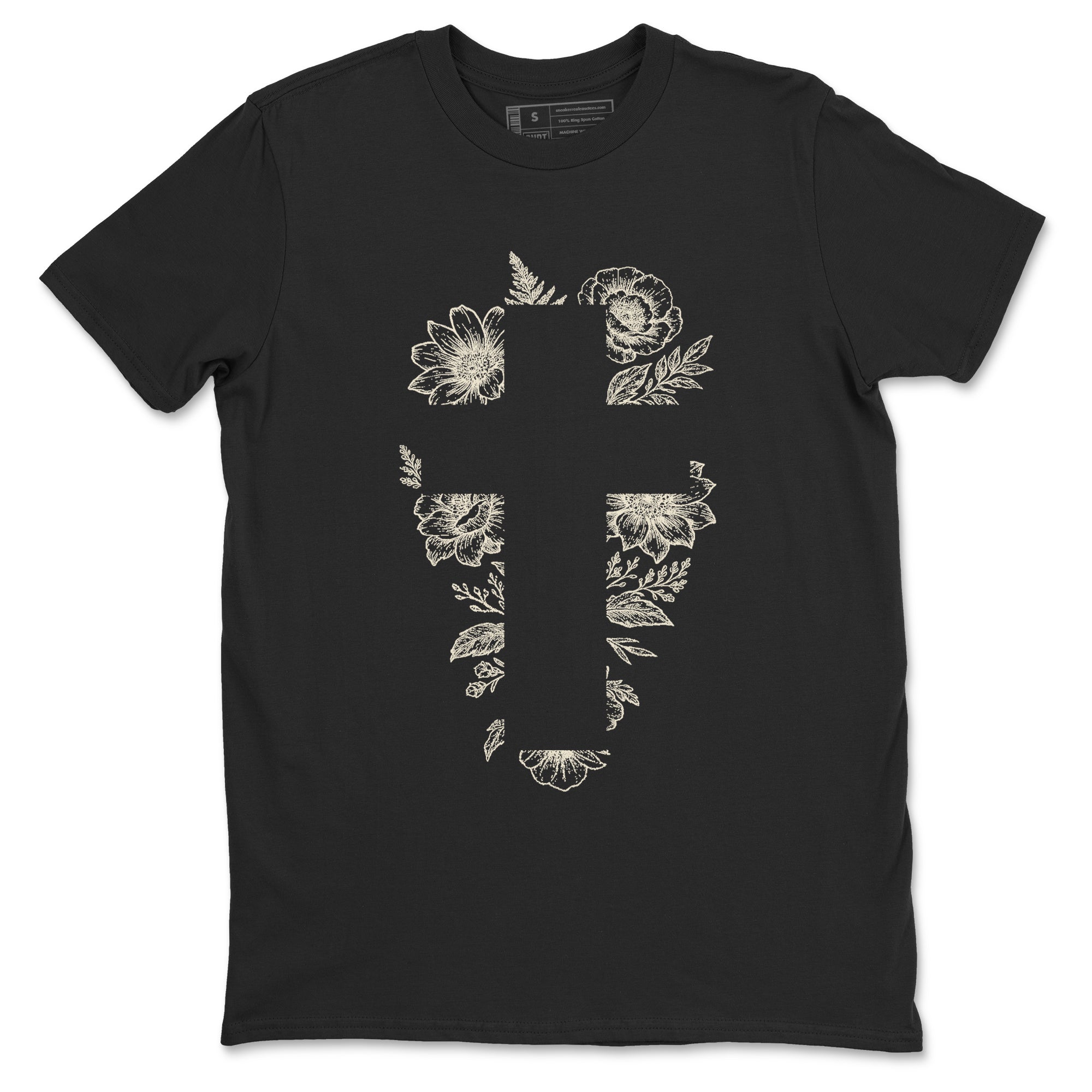 Sneaker Threads – Sneaker Tees To Match Air Foamposite One Pearl – Blessed Flowers Graphic Tee Black 2. Perfect for Jordan releases 2025 colorways.
