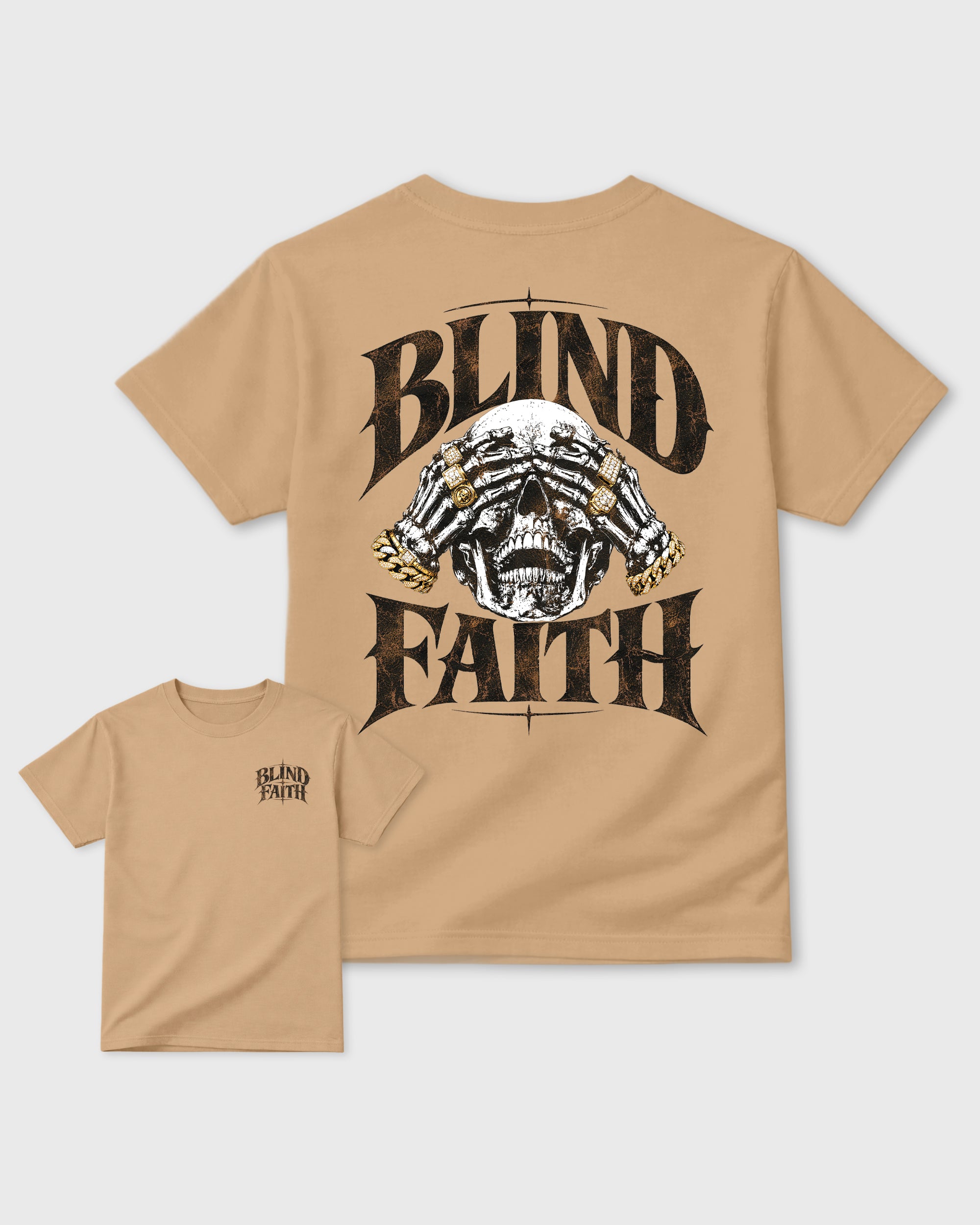 Blind Faith Old Gold Graphic T-Shirt - 2, sneaker tee made to match Air Jordan 3 Not Nice sneakers with original graphic artwork for a coordinated sneaker outfit.