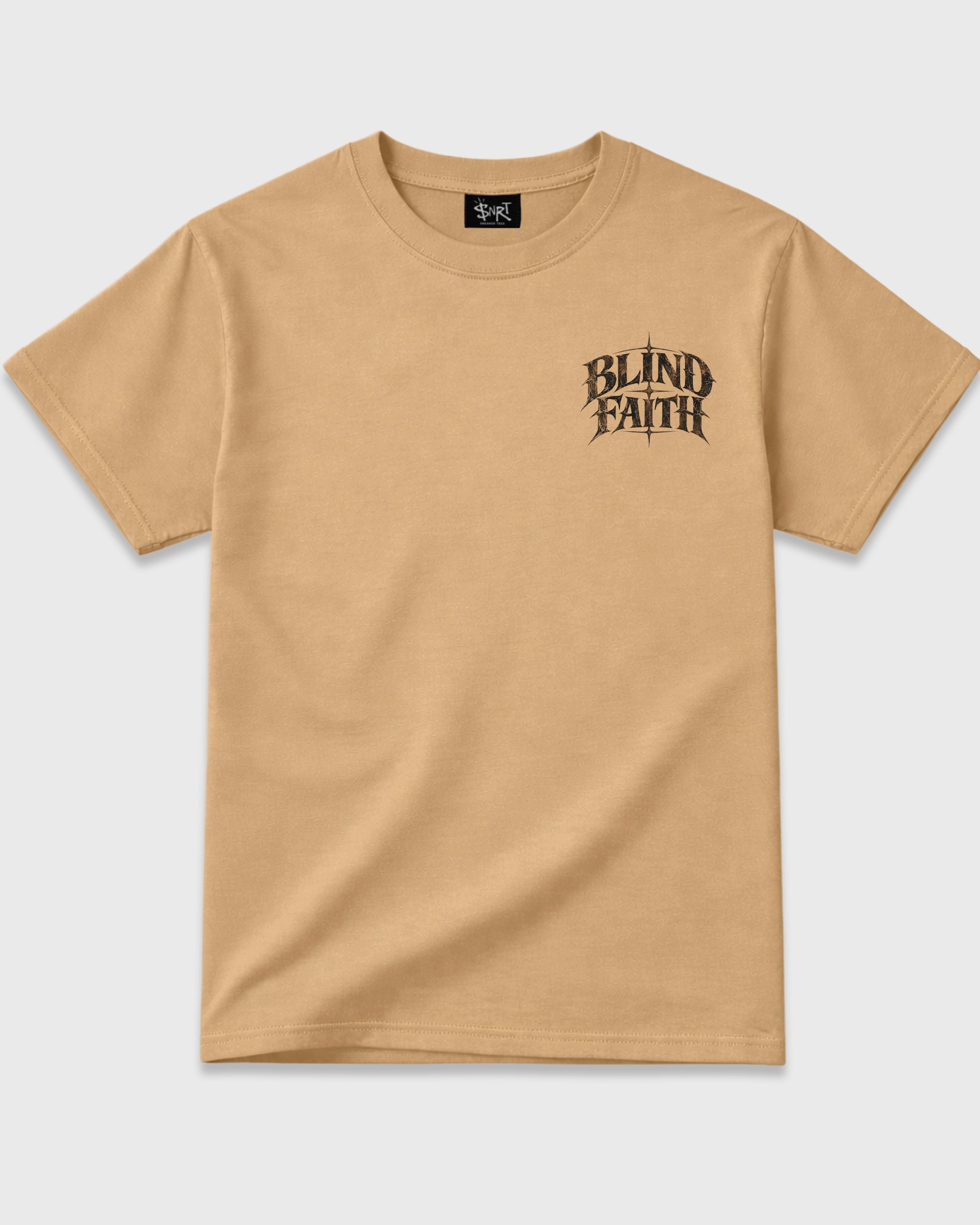 Blind Faith Old Gold Graphic T-Shirt - 3, sneaker matching shirt designed to pair with Air Jordan 3 Not Nice sneakers for a coordinated streetwear outfit.