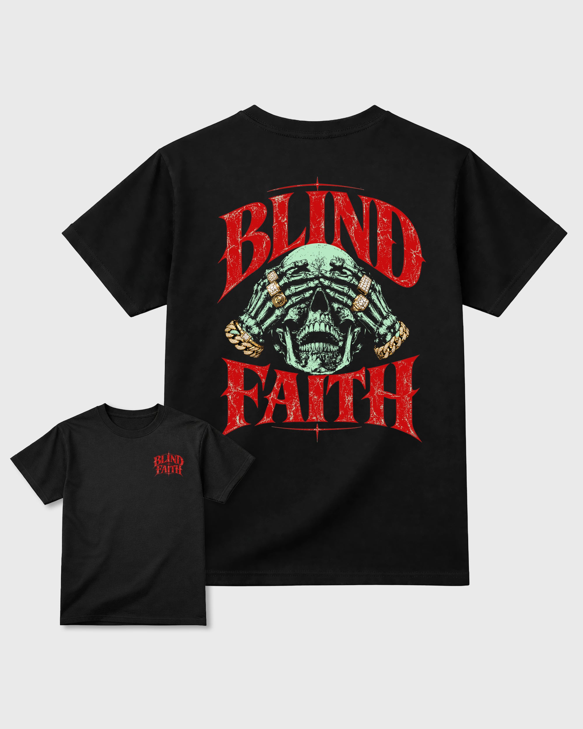 Blind Faith Black Graphic T-Shirt - 3, sneaker matching shirt designed to pair with Air Jordan 5 Halloween sneakers for a coordinated streetwear outfit.