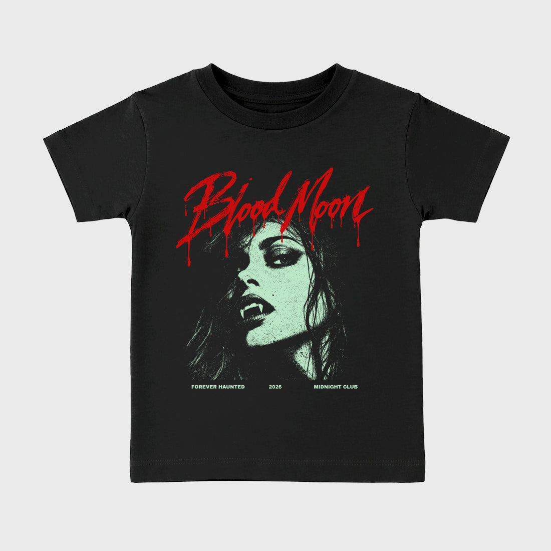 Blood Moon Baby & Kids Graphic T-Shirt featuring original artwork designed to match the Air Jordan 5 Halloween. Black 2 Kids Graphic Tee.