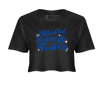 1s Game Royal shirts to match jordans Blood Sweat Tears sneaker match tees Air Jordan 1 Game Royal match shoes to clothes SNRT Sneaker Tees unisex cotton Black 2 crop tee