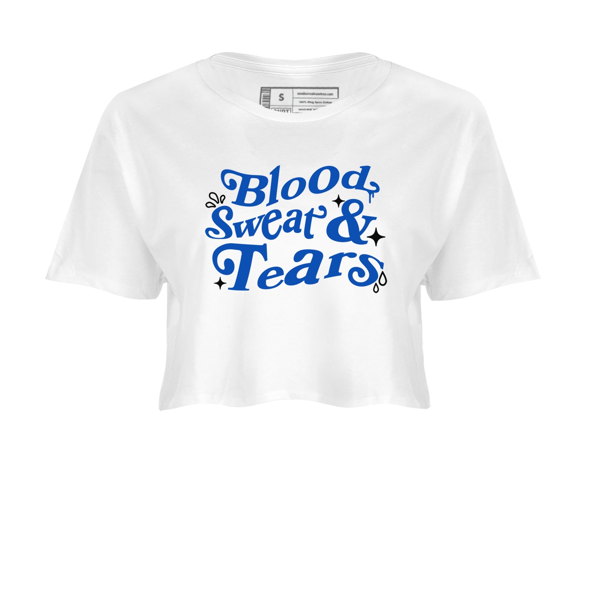 1s Game Royal shirts to match jordans Blood Sweat Tears sneaker match tees Air Jordan 1 Game Royal match shoes to clothes SNRT Sneaker Tees unisex cotton White 2 crop tee
