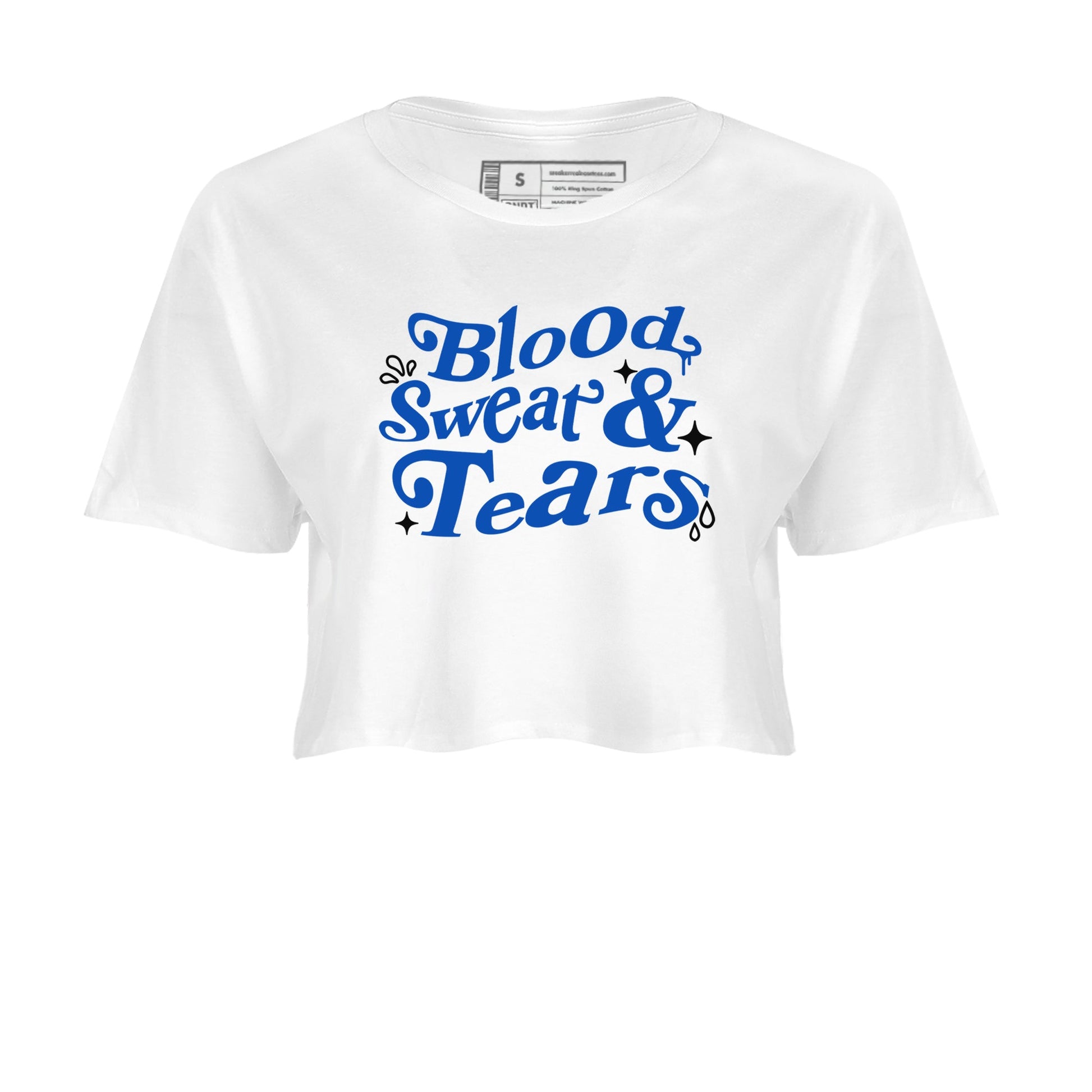1s Game Royal shirts to match jordans Blood Sweat Tears sneaker match tees Air Jordan 1 Game Royal match shoes to clothes SNRT Sneaker Tees unisex cotton White 2 crop tee
