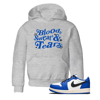 1s Game Royal shirts to match jordans Blood Sweat Tears sneaker match tees Air Jordan 1 Game Royal match shoes to clothes SNRT Sneaker Tees Youth Baby Heather Grey 1 tee