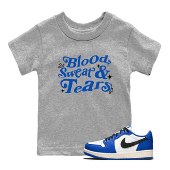 1s Game Royal shirts to match jordans Blood Sweat Tears sneaker match tees Air Jordan 1 Game Royal match shoes to clothes SNRT Sneaker Tees Youth Baby Heather Grey 1 tee