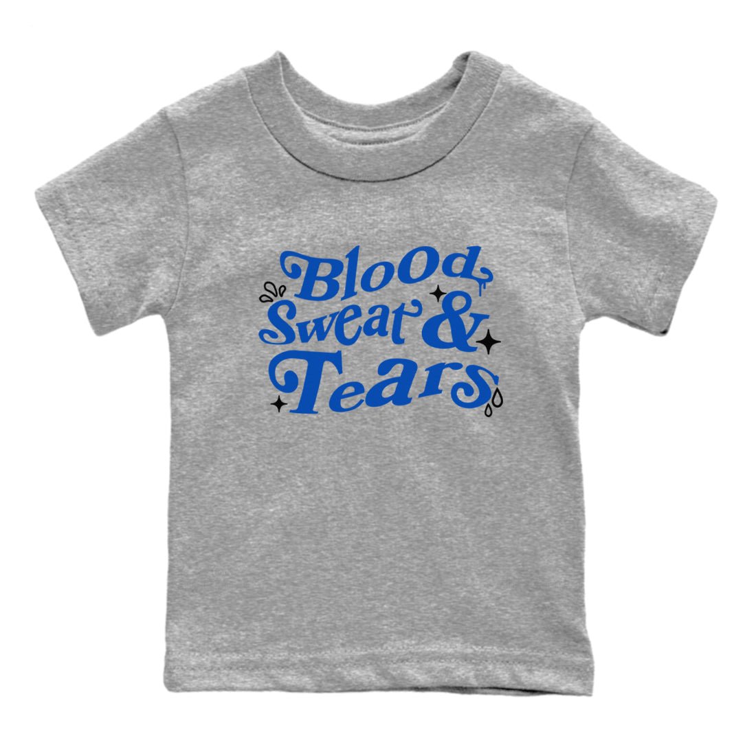 1s Game Royal shirts to match jordans Blood Sweat Tears sneaker match tees Air Jordan 1 Game Royal match shoes to clothes SNRT Sneaker Tees Youth Baby Heather Grey 2 tee
