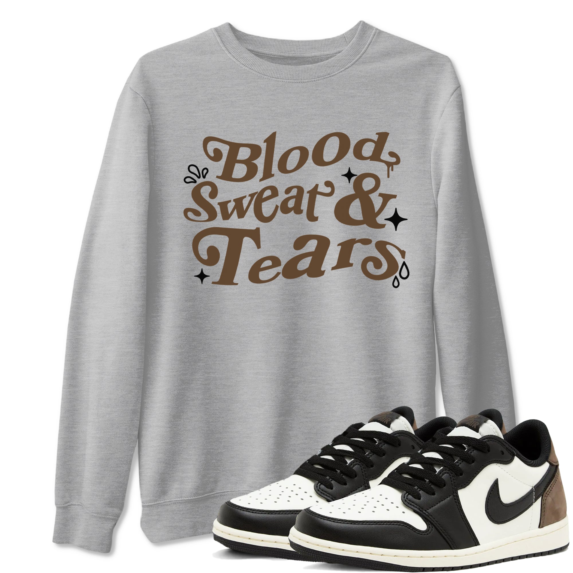 1s Mocha shirts to match jordans Blood Sweat Tears sneaker match tees Air Jordan 1 Mocha match shoes to clothes SNRT Sneaker Tees unisex cotton Heather Grey 1 shirts