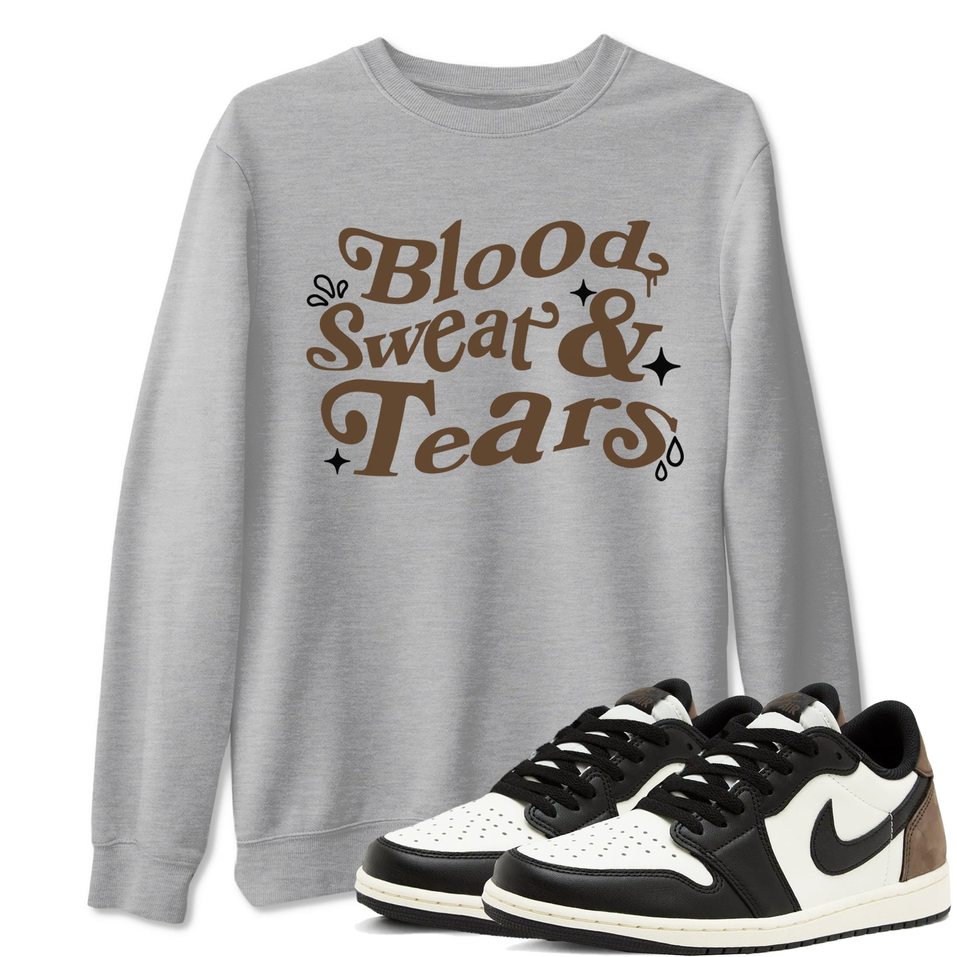 1s Mocha shirts to match jordans Blood Sweat Tears sneaker match tees Air Jordan 1 Mocha match shoes to clothes SNRT Sneaker Tees unisex cotton Heather Grey 1 shirts