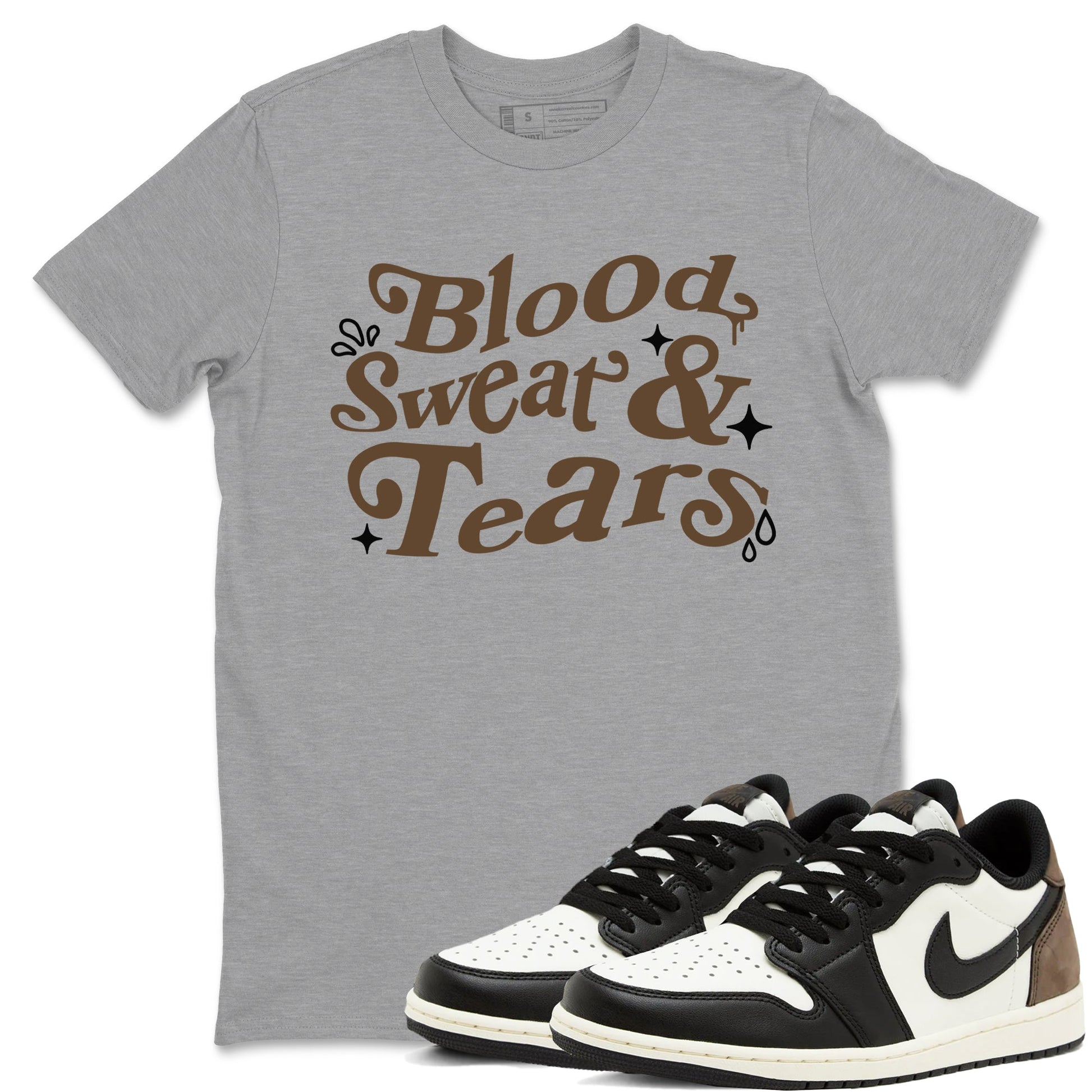 1s Mocha shirts to match jordans Blood Sweat Tears sneaker match tees Air Jordan 1 Mocha match shoes to clothes SNRT Sneaker Tees unisex cotton Heather Grey 1 shirts