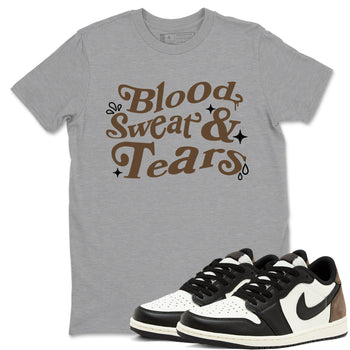 1s Mocha shirts to match jordans Blood Sweat Tears sneaker match tees Air Jordan 1 Mocha match shoes to clothes SNRT Sneaker Tees unisex cotton Heather Grey 1 shirts