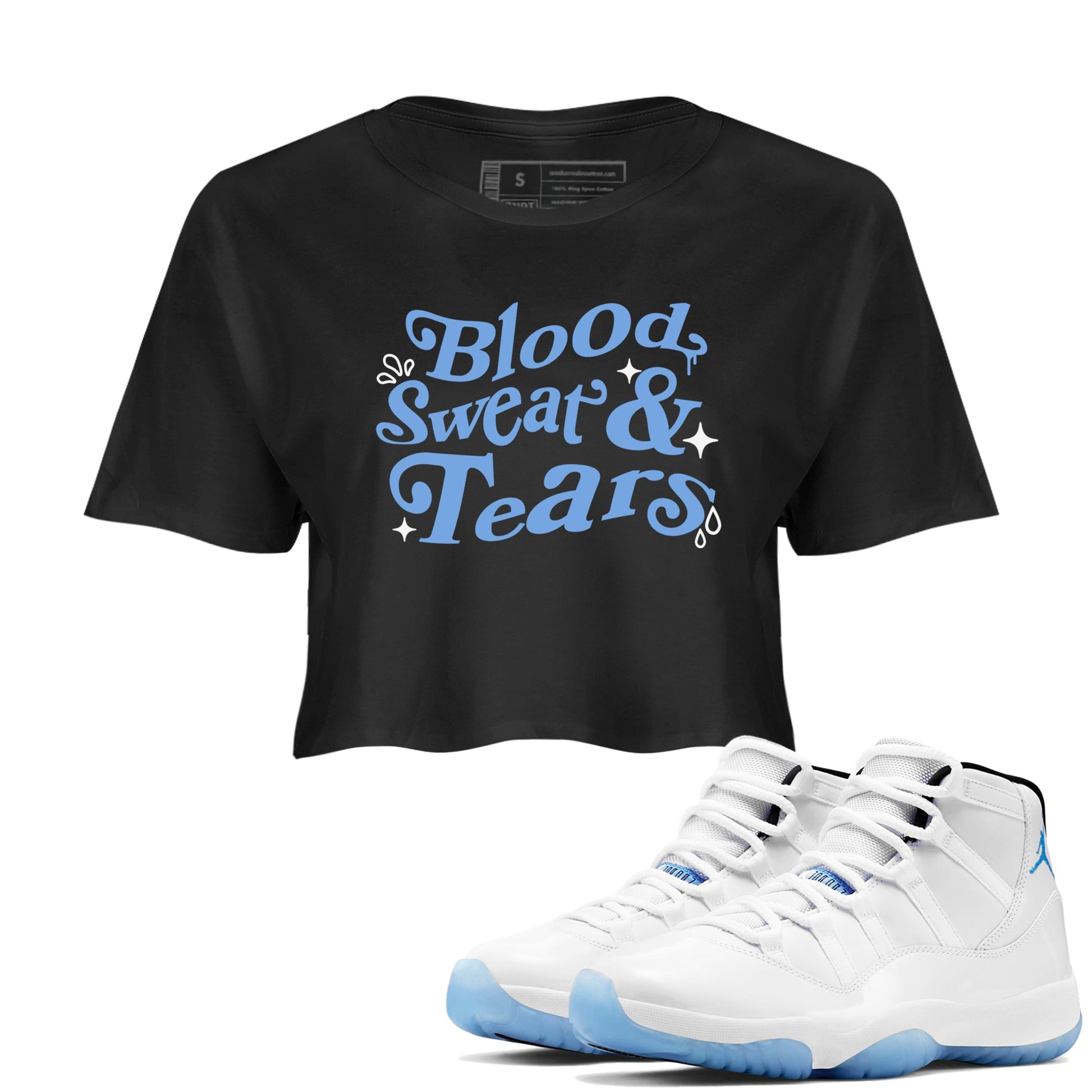 11s Legend Blue shirts to match jordans Blood Sweat Tears sneaker match tees Air Jordan 11 Legend Blue match shoes to clothes SNRT Sneaker Tees unisex cotton Black 1 crop tee