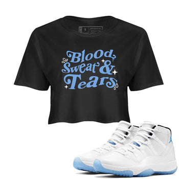 11s Legend Blue shirts to match jordans Blood Sweat Tears sneaker match tees Air Jordan 11 Legend Blue match shoes to clothes SNRT Sneaker Tees unisex cotton Black 1 crop tee
