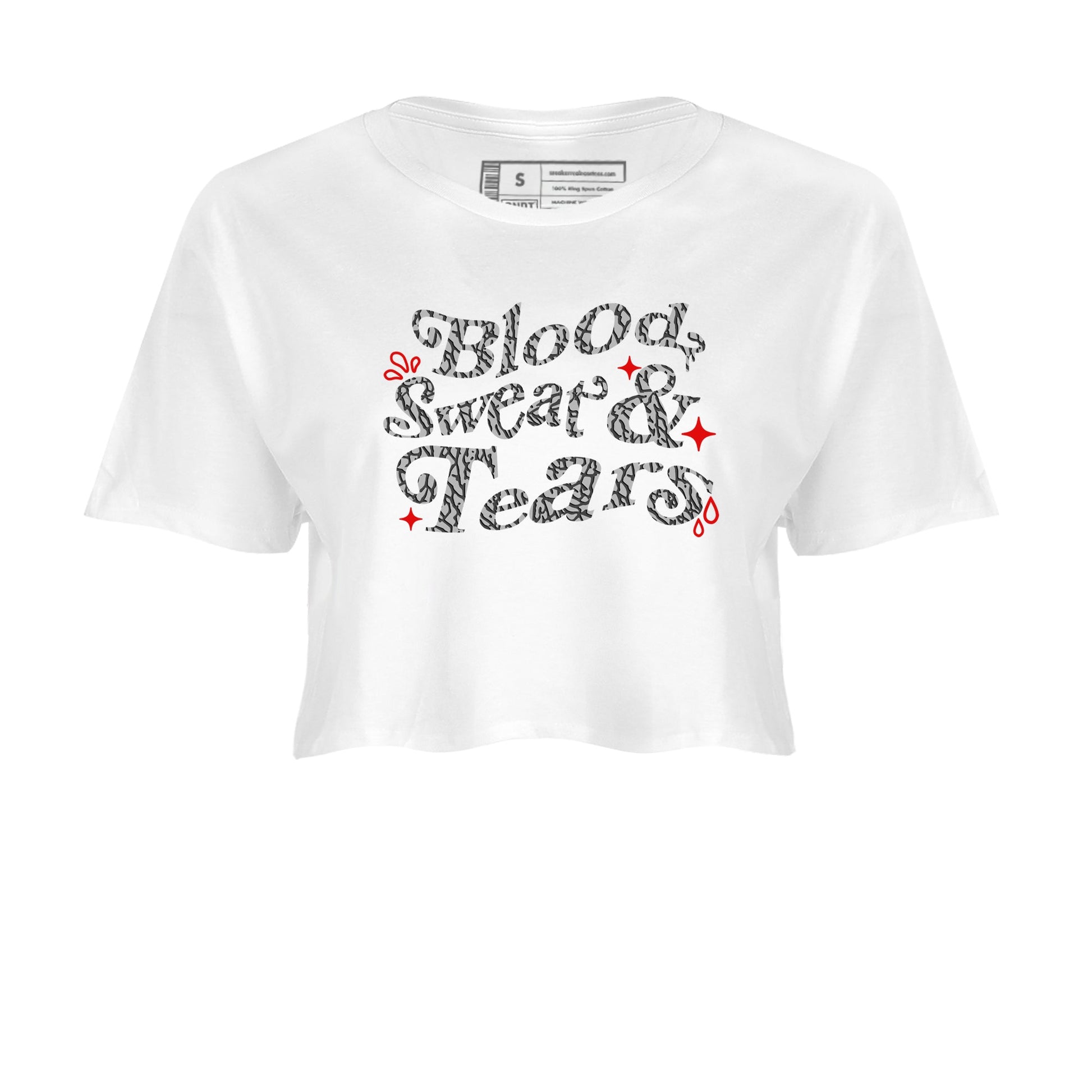 3s Black Cement shirts to match jordans Blood Sweat Tears sneaker match tees Air Jordan 3 Black Cement match shoes to clothes SNRT Sneaker Tees unisex cotton White 2 crop tee